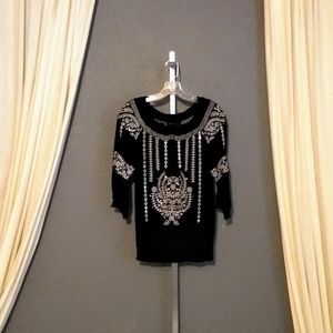 Black with Silver Embroidered Boho Blouse